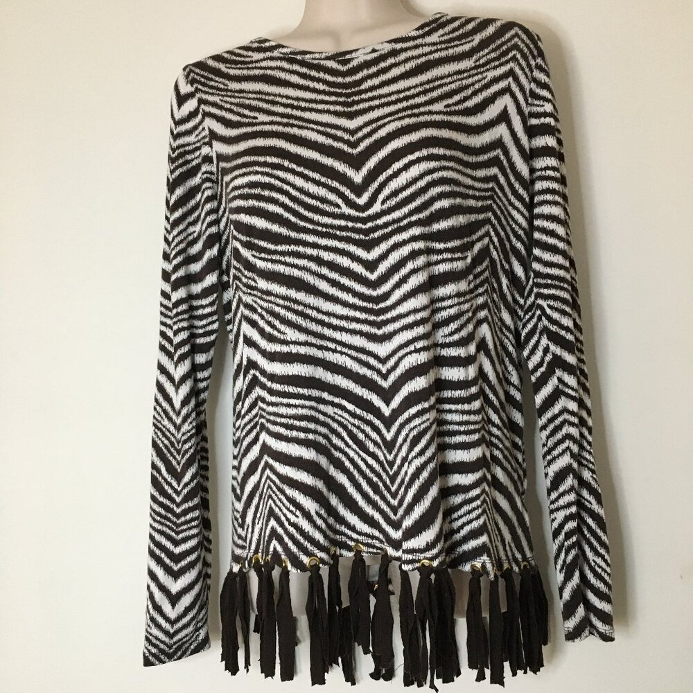 Michael Kors Zebra Print Top, Brown and white , Medium